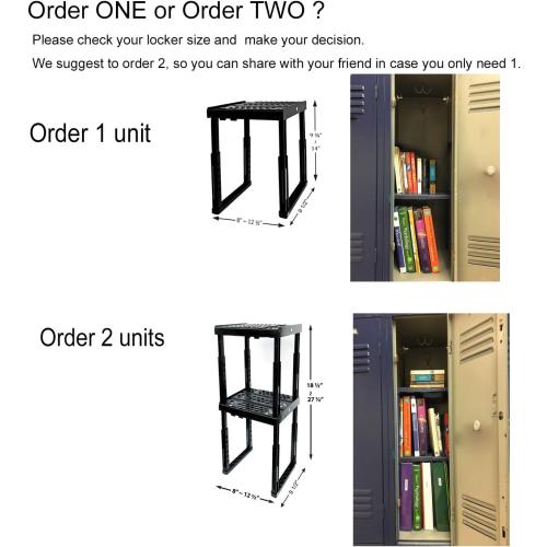 Locker Organizer Shelf， Adjustable Width and Height, Ideal Locker for School, Office, and Gym Lockers (Black)