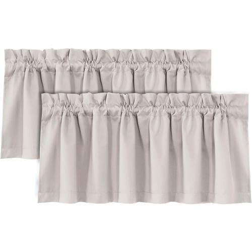 H.VERSAILTEX 100% Blackout Valances for Windows,Short Curtains for Windows/Kitchen/Bathroom/Living Room/Bedroom Thermal Insulated Rod Pocket,2 Pack, 52 x 18, Pumice Stone