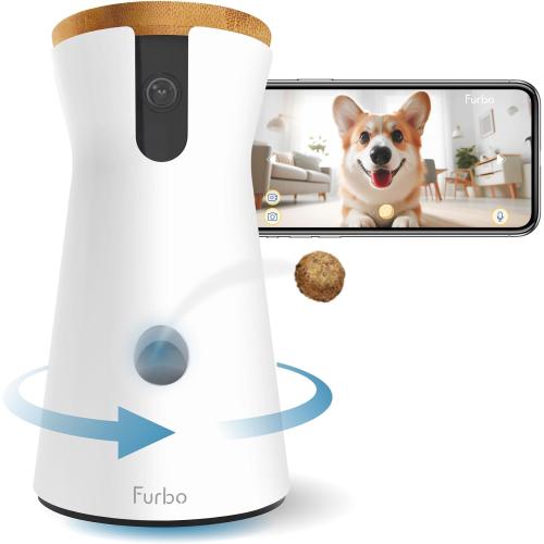 Furbo Dog Camera: Pet Security Cam w/Barking Alerts, Rotating View, Treat Toss w/Phone App, Smart Home Puppy Monitoring, 2-Way Speaker, No Subscription Needed. Standard See, Talk, & Toss Features
