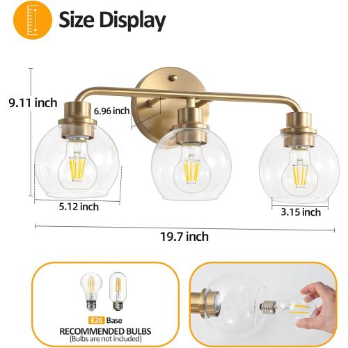 Bathroom Light Fixtures Gold Vanity Light 3 Light Brushed Brass