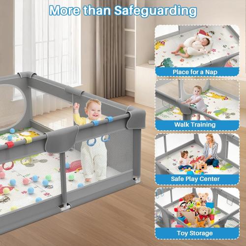 Inaya Baby Playpen with Mat, 71 x 59-inch Extra Large Play Yard for Baby and Toddler, Safety Play Fence, Large Indoor & Outdoor Activity Center for Kids, Breathable Mesh, Anti-Fall&Anti-Slip