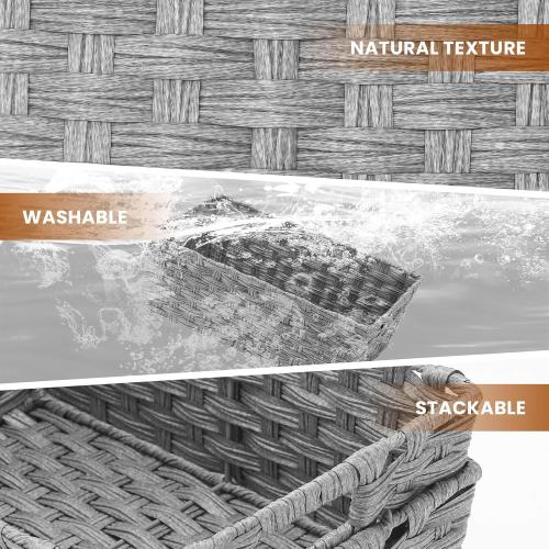 Onlytak Large Wicker Storage Basket, Metal Frame, Set of 2, Washable Waterproof, 15 x 10.3 x 5.2, Grey Color, Woven Basket for Pantry, Toilet, Bathroom, Bedroom, Patio