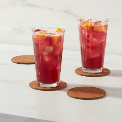 4pk Faux Leather Coasters - Threshold™: Brown Polyethylene Cup & Table Drink Coasters, Traditional Style, 4x4