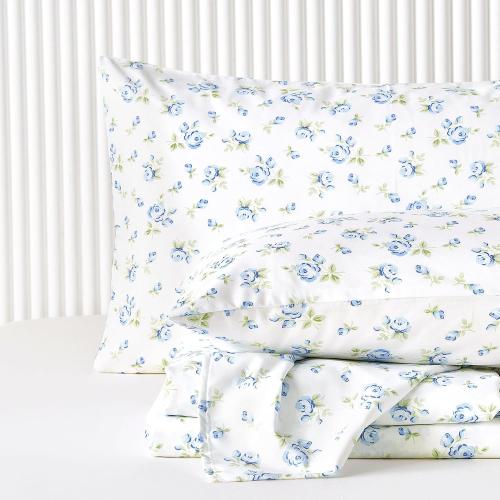 MISSING SHEETS FITTED AND TOP Wake In Cloud - Floral Bed Sheets, 4-Piece Sheet Set, Shabby Chic Flower Rose Pattern Printed Coquette Cottagecore Vintage Aesthetic Bedding, Deep Pocket, White Blue, Full Size