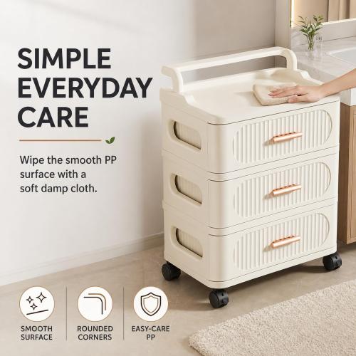 Rolling Storage Cart with 4 Drawers, Plastic Cabinet with Wheels, Raised-Edge Top and Push Handle, Mobile Organizer for Bedroom, Bathroom, Craft Room, Cream, 17.7 x 11.8 x 31.9 in