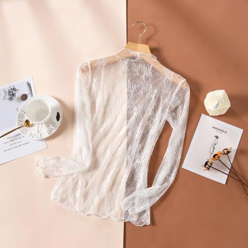 Women Sexy Lace Layering Tops Sheer Mesh Shirts Long Sleeve See Through Crop Top