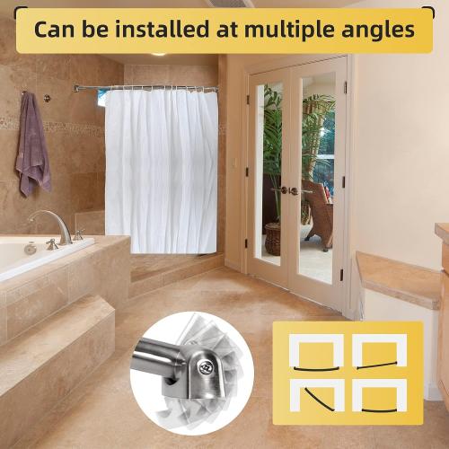 Adjustable Curved Shower Rod, 42-72 inches Extra Wide Shower Curtain Rod, Rust proof, Premium Stainless Steel, Curved Shower Curtain Rod for Bathroom, Need to Drill, Silver