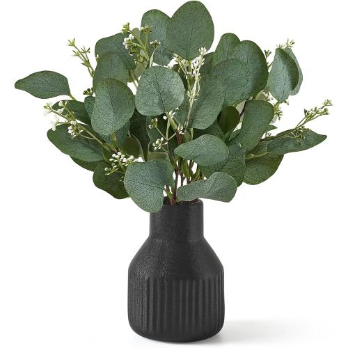 Dahey Fake Eucalyptus Plants in Small Ceramic Vase for Bathroom Table Decor