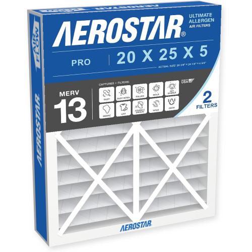 Aerostar Air Filter 20x25x5 MERV 13 AC Filter, HVAC, Furnace Filter, 2 Pack