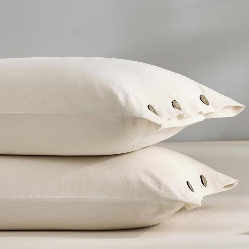 JELLYMONI 100% Washed Cotton Pillowcases, Standard, Button Closure