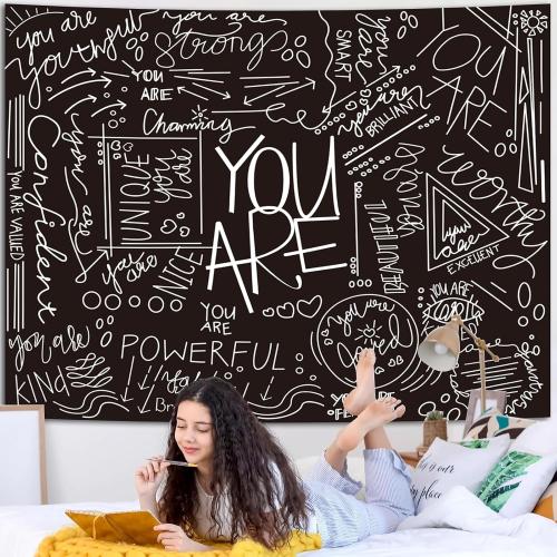 Miytal Quote You Are Inspirational Wall Tapestry, Positive Saying Wall Art Wall Hanging Black Aesthetic Tapestry for Teen Girl Bedroom Dorm 51.2 x 59.1 Inches - Black