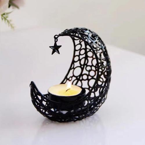 Moon Tea Light Candle Holder, Black Metal Decorative Candle Stand for Home Decor, Gift (2Pcs)
