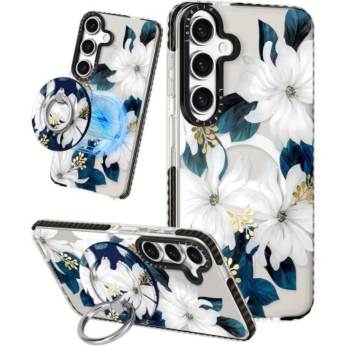 Lotadilo for Samsung Galaxy S25 Case for Women, Blue Flower