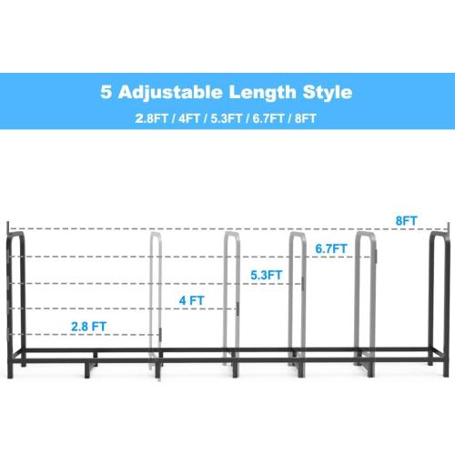 8ft Firewood Rack Holder, Adjustable Heavy Duty Fire Log Stacker Stand for Fireplace, Outdoor Indoor Metal Wood Pile Storage Organizer, Patio Logs Stand tool, Black
