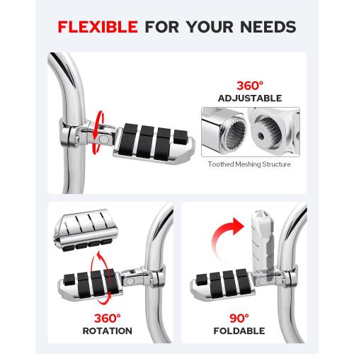 Benlari Highway Pegs, Motorcycle Foot Pegs Stainless Steel 1in 1-1/4in 25mm 32mm Fit for Harley Davidson for Honda for Suzuki for Kawasaki Engine Guards Crash Bars Style 3 (Chrome)