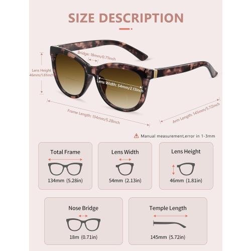 EASY READ Bifocal Reading Sunglasses for Women，Fashion Sun Readers UV400 Protection(Magnification 1.75,Pink Tortoise)