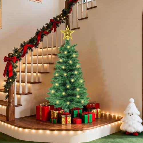 3 Ft Green Christmas Tree with Lights, Timer 8 Modes 50 Warm White Lights Battery Operated Small Artifical Full Christmas Tree for Tabletop Home Office Indoor Outdoor Xmas Holiday Party Decorations