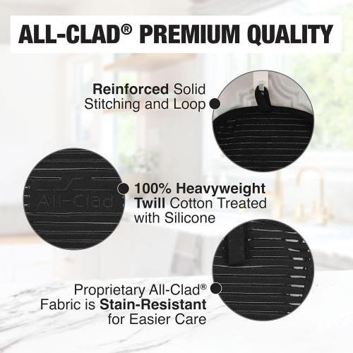 Set of 2 Color Black All-Clad Premium Pot Holder & Hot Pad: Heat Resistant to 500 Degrees - 100% Cotton, 10x6.25 Hot Pad for Kitchen and Barbeque,