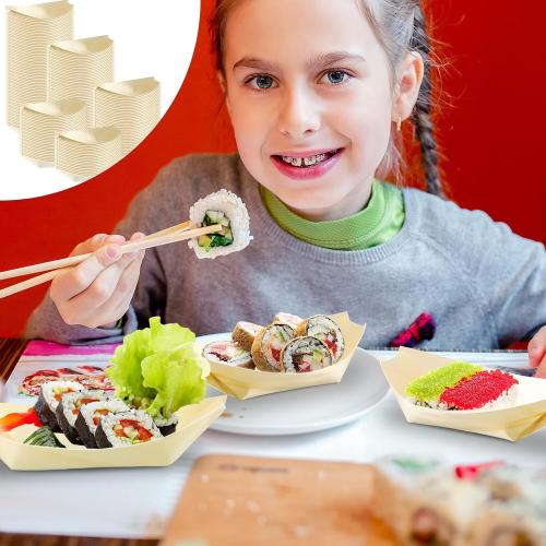 Hoolerry 1000 Pcs Disposable Bamboo Boat Plates for Sushi Serving Tray Bar