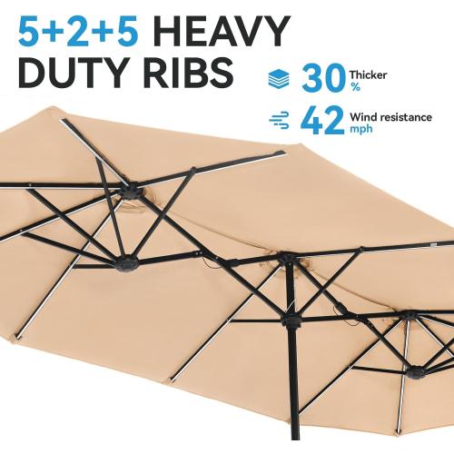 GREEN PARTY 13ft Patio Umbrella with Led Lights, Rectangle Outdoor Umbrella | 12-Mode Solar Lights, Double-Sided Rectangular table Umbrella, Large Shade for Backyard Deck Poolside, Beige(No Base)