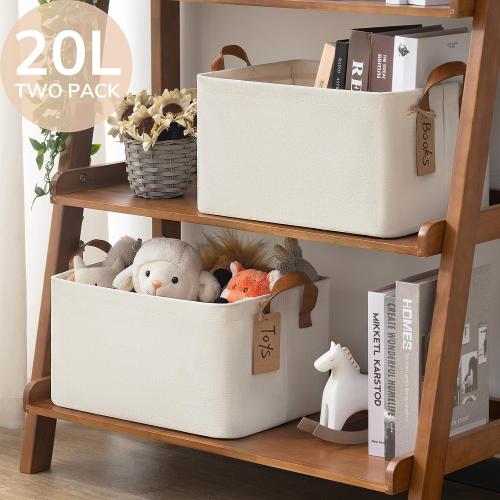 CHICVITA Storage Bins for Shelves, Closet Bins for Organization, Collapsible Storage Baskets for Towels, Rectangle Basket for Bedroom, 14 ¾ L x 10 ¼ W x 8 ¼ H, Beige, 2-Pack