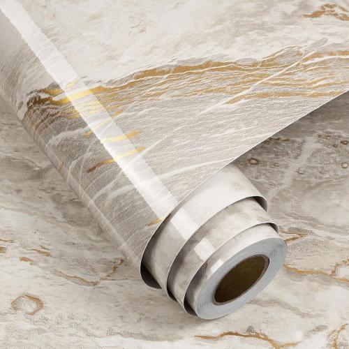 FunStick 36x200 Thick Gold Beige Marble Contact Paper Peel and Stick Countertops for Kitchen Cabinet Wallpaper Waterproof Removable Marble Wall Paper Vinyl Wrap for Bathroom Counter Tops Table Desk