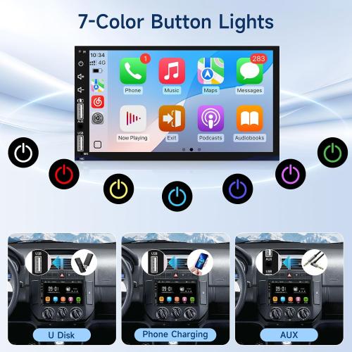 Leadfan Double Din Car Stereo Radio Support Apple Carplay&Android Auto, 7inch HD Touchscreen Double Din Radio with Bluetooth, Car Audio Receivers, Camera, MirrorLink, FM Radio, 2 USB/TF/AUX/Subwoofer