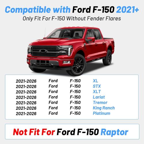 4Pcs Mud Flaps Splash Guards Fit for 2021-2026 Ford F-150 F150 (Without Fender Flares), Front & Rear Mud Guards, No-Drill Installation, Heavy-Duty Material, All-Weather Protection Accessories