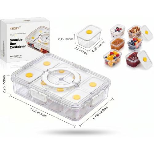 Snackle Serving Tray with Lid – Leak-Proof Upgraded Snack Platter for Dips, Sauces, Fruits & Veggies – Airtight Covered Food Tray for BBQ, Picnics, Road Trips & Outdoor Entertaining