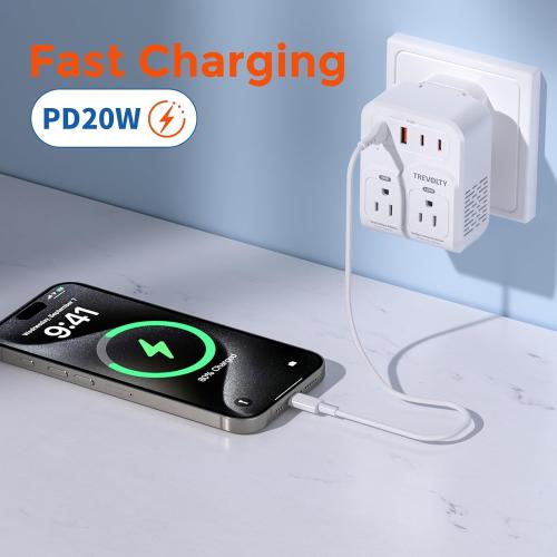 2000W Voltage Converter US to Europe for Hair Dryers, 7-in-1 220V to 110V Converter for European Travel with 3 AC/2 USBA/2 USBC Ports (PD20W), Universal Travel Adapter with Type G C Plugs