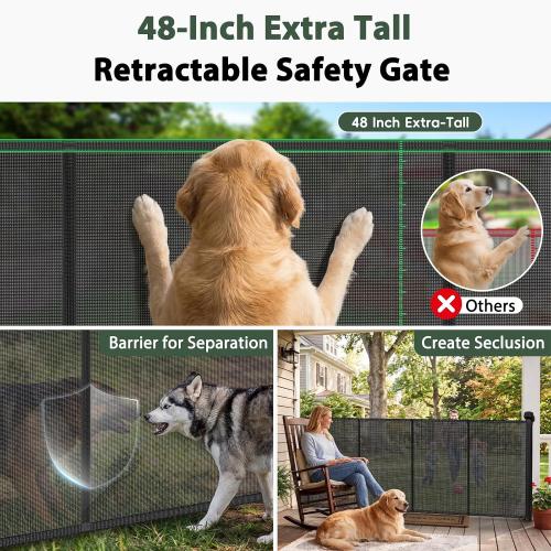 275 Retractable Baby Gates Extra Wide Driveway Gate Garage Fence, Black | 23ft Extra Long Baby Gate Retractable Dog Gate, 48 Extra Tall Pet Gate Outdoor Retractable Fence, Garage Gate Wide Dog Gate