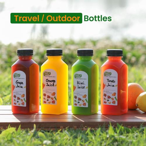 24 PACK, 12 OZ Reusable Thicker Plastic Juice Bottles with Caps, Leakproof