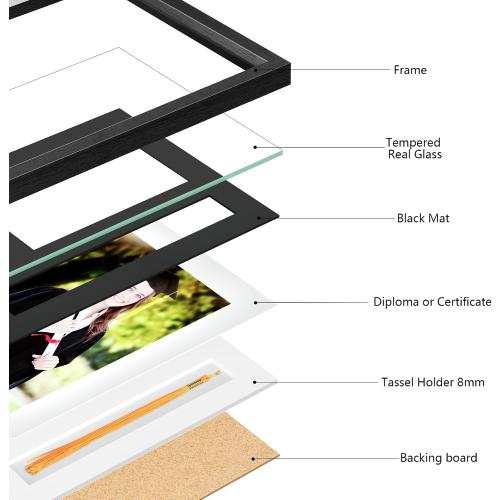 9x11 Graduation Picture Frame with Tassel Holder for 5x7 Photo, Shadow Box Frame with HD Real Glass and Black Linen Textured Mat, Graduation Party Gift and Keepsake Display Frame