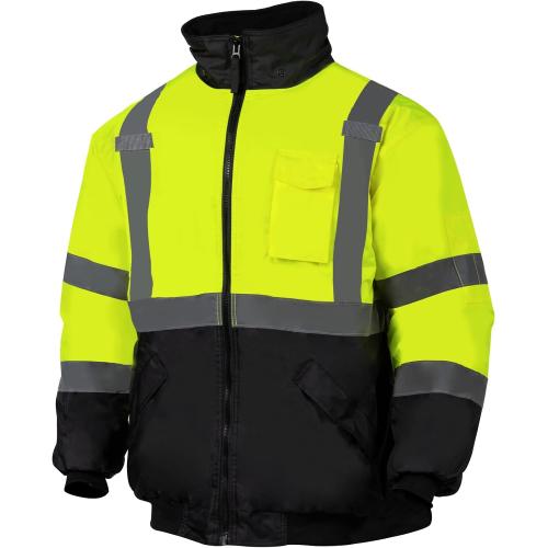 VENDACE High Visibility Reflective Safety Jackets for Men Polar Fleece Lining ANSI Class 3 Hi Vis Winter Bomber Jacket Hoodie(Yellow,L)