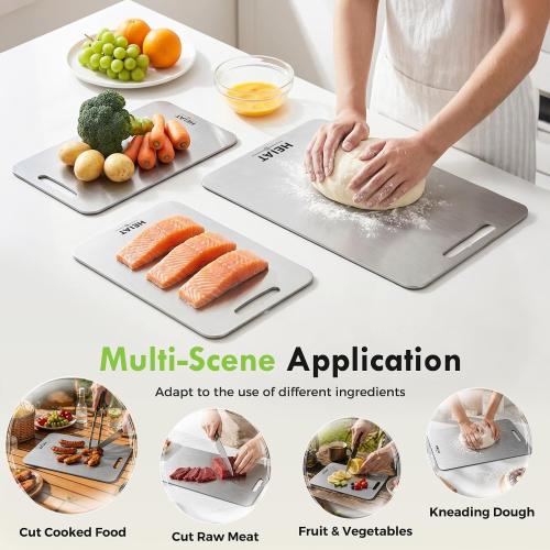Non-Toxic Titanium Cutting Board, 100% Pure Titanium Cutting Boards for Kitchen, Double-Sided Chopping Boards for Raw & Cooked Food, Dishwasher Safe, Cutting Board & Knife Sets(13L x 8W)