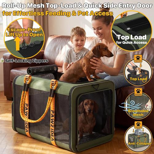 PAWZIDEA Expandable Large Pet Carrier, Soft-Sided 2–4 Cats Carrier Up 55lbs