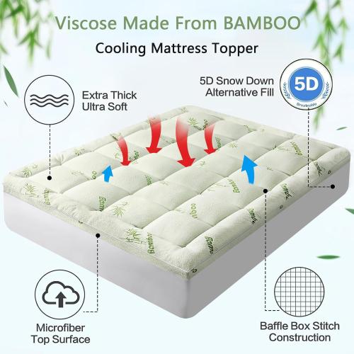 Premium Viscose Made from Bamboo  Mattress Topper, Quilted Fitted Extra Thick Mattress Pad