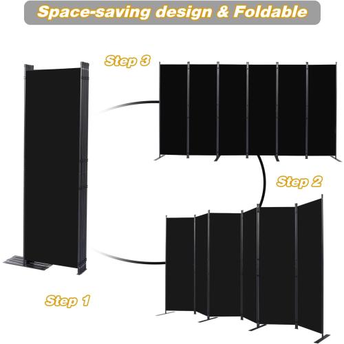 Room Divider, 6 Panel Folding Privacy Screens with Wider Feet, Black