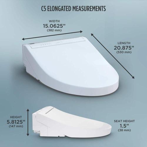 C5 Washlet Electric Heated Bidet Toilet Seat for Elongated Toilet in Cotton White