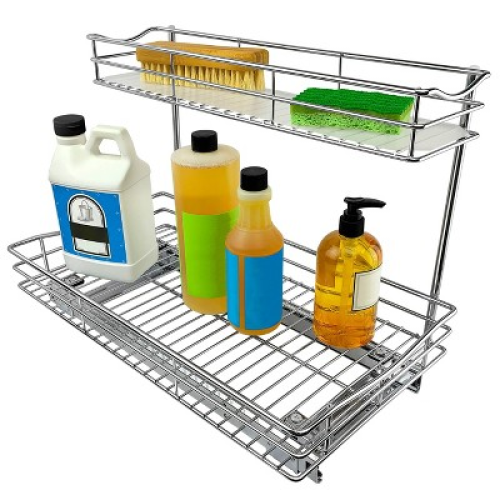 Lynk Professional 11.5 x 21 Slide Out Under Sink Cabinet Organizer - Pull Out Two Tier Sliding Shelf