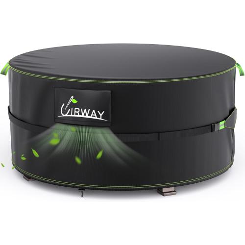 UIRWAY Fire Pit Cover 32 Inch Round, Waterproof Outdoor Fire Pit Cover, 600D Heavy Duty Oxford Fabric Firepit Cover with PVC Coating, Strong Tear & Windproof Patio Fire Pit Table Cover, Black