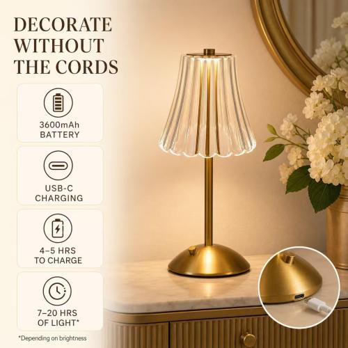 Small Cute Cordless Table Lamp Rechargeable for Kichen Countertop Gold
