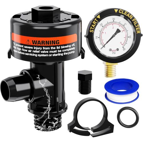 MISSING PIECES Manual Air Relief Valve for Pool and Spa Filters, Pool Filter Air Relief Valve with Pressure Gauge Replacement, Air Relief Valve for Pool Filter, Includes Gauge Plug, Pressure Gauge, O-Rings, Clips.