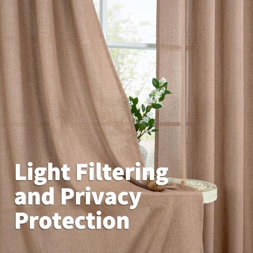 YoungsTex Mocha Brown Linen Semi Sheer Curtains 78 Inch Length 2 Panels
