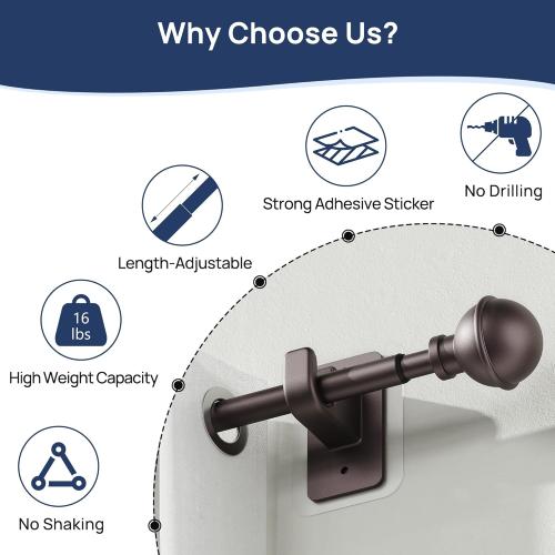 ENJOYBASICS Curtain Rods No Drilling for Renter, 28-60 Adjustable, Bronze
