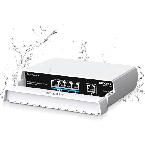 Outdoor Waterproof 4-Port Gigabit PoE Switch with 4 Port PoE @78W   1000Mbps Uplink Port, 5 Port IEEE802.3af/at Power Over Ethernet Switch Unmanaged with VLAN Function, Plug & Play