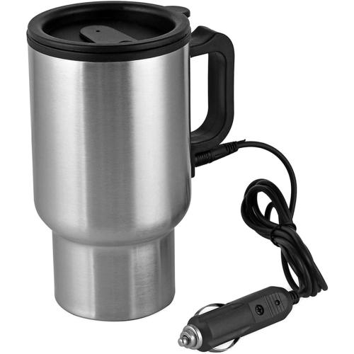 12V Car Heating Cup Car Heated Mug, 450ml Stainless Steel Travel Electric Coffee Cup 14oz. Insulated Heated Preservation Mug