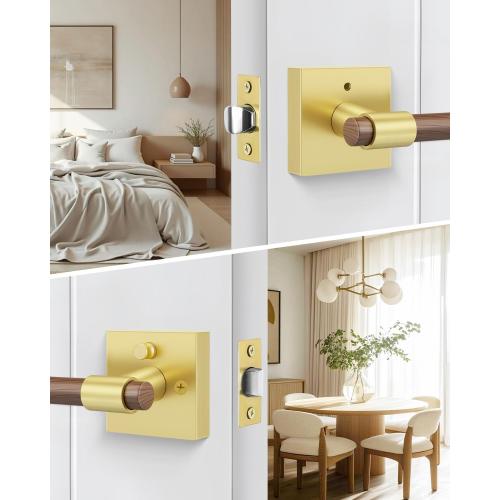 Goldenwarm 6 Pack Interior Privacy Door Handles, Zinc Alloy Heavy Duty Door Lever Handle for Bedroom Bathroom, Keyless Push Button Lock, Reversible, Fits Standard Doors