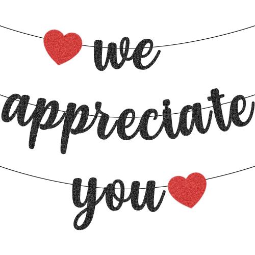 We Appreciate You Banner Black Glitter Thank You Employee Teacher Doctor Nurse Staff Appreciation Week Employee Appreciation Banner for Office Party Decorations