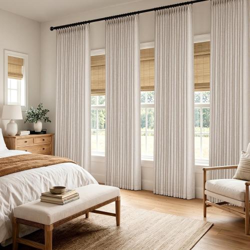 MIULEE 4 Panels Set Pinch Pleated Linen Curtains 96 Inches Long Cream White